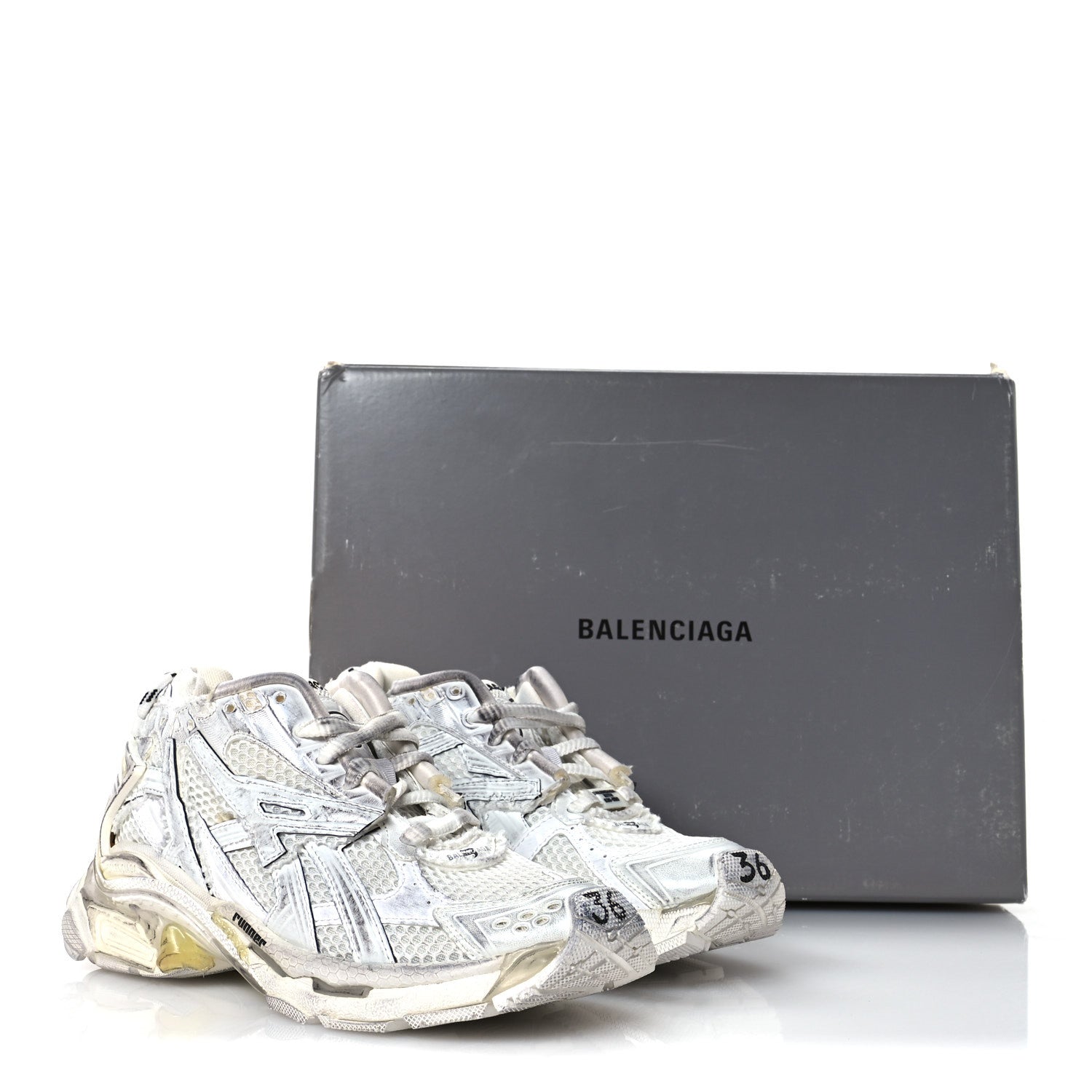 Balenciaga Mesh Rubber Monocolor Womens Runner Sneakers 36 White