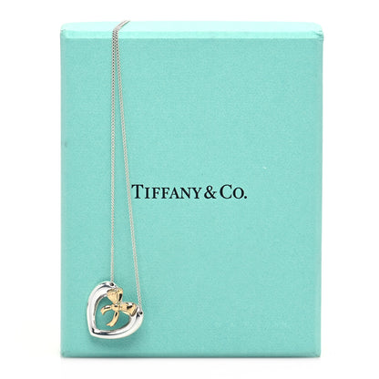 Tiffany Sterling Silver 18K Yellow Gold Heart Ribbon Pendant Necklace 7 of 7