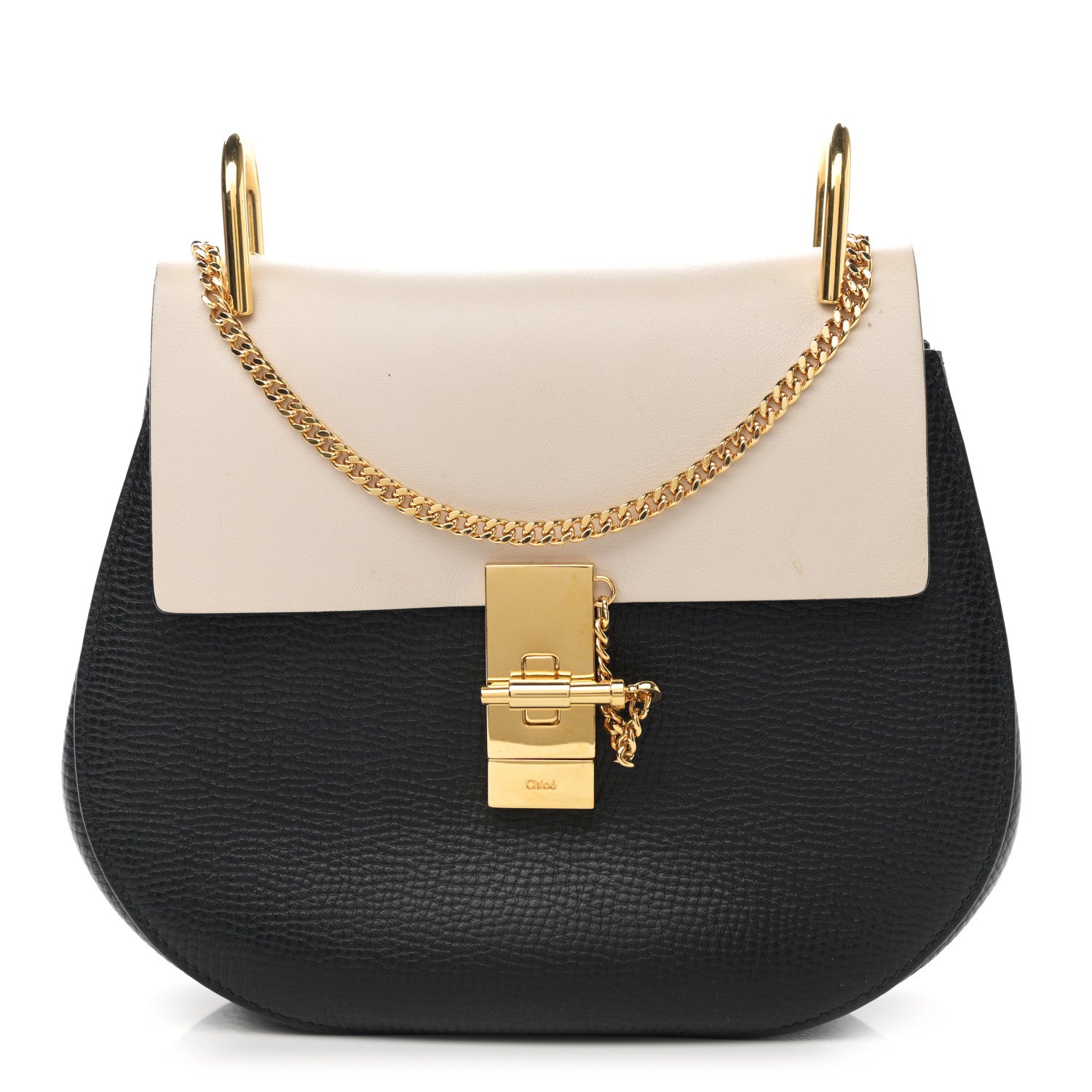 Chloe Grained Calfskin Lambskin Bi-Color Drew Shoulder Bag Black Powder Beige 1 of 11