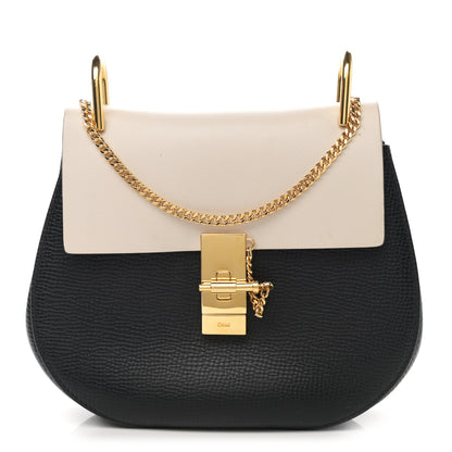 Chloe Grained Calfskin Lambskin Bi-Color Drew Shoulder Bag Black Powder Beige 1 of 11