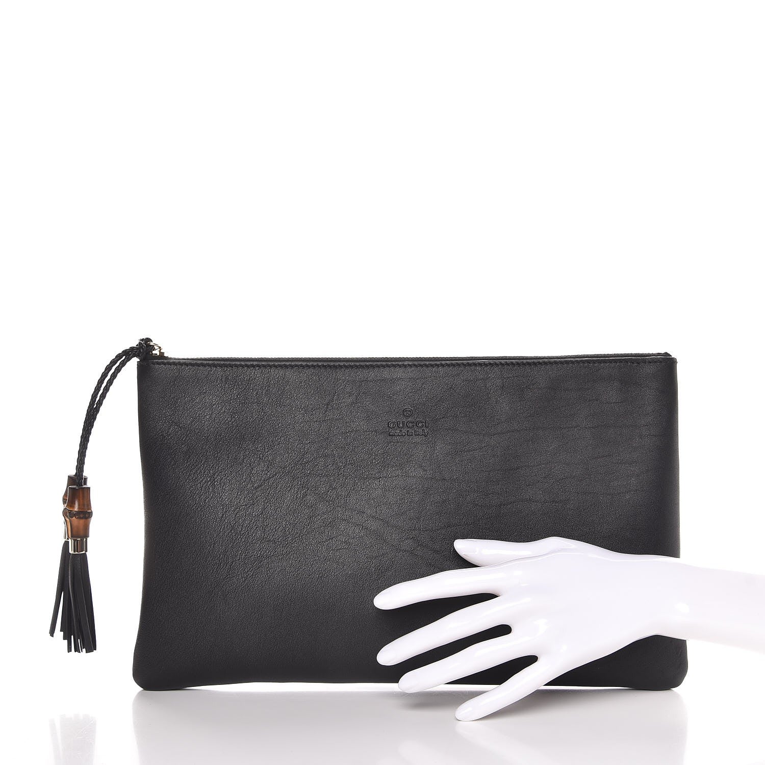 Gucci Calfskin Large Bamboo Clutch Black 2 of 7