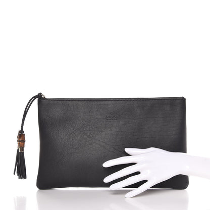 Gucci Calfskin Large Bamboo Clutch Black 2 of 7