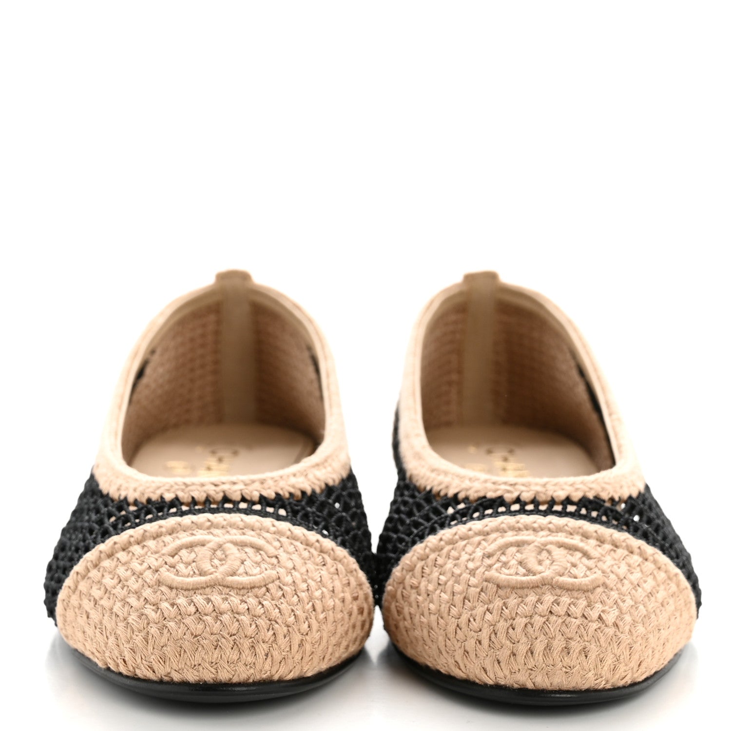 Chanel Raffia Cap Toe Ballerina Flats 40 Black Beige 3 of 10