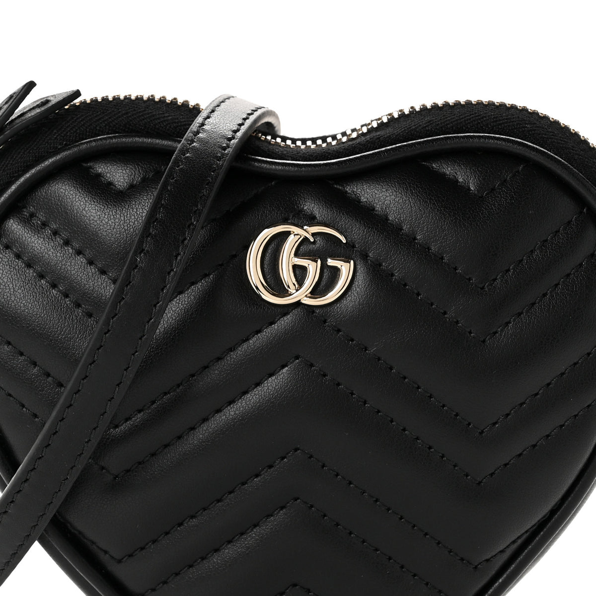 Gucci Calfskin Matelasse Diagonal Mini GG Heart Top Handle Shoulder Bag Black 8 of 10