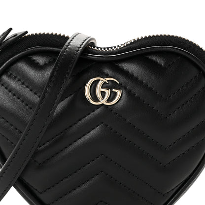 Gucci Calfskin Matelasse Diagonal Mini GG Heart Top Handle Shoulder Bag Black 8 of 10