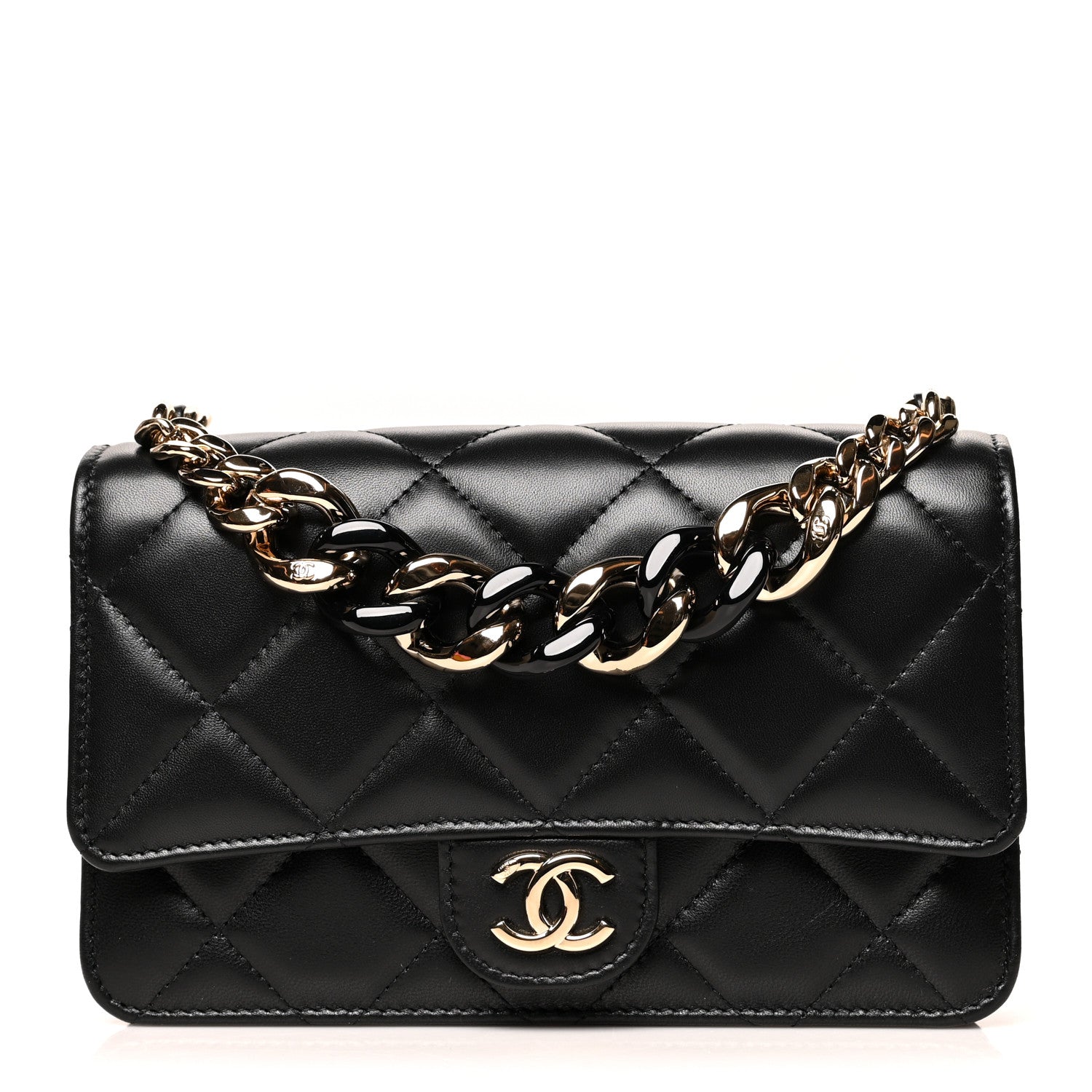 Chanel Lambskin Plexi Quilted Wallet On Chain WOC Black 1 of 11