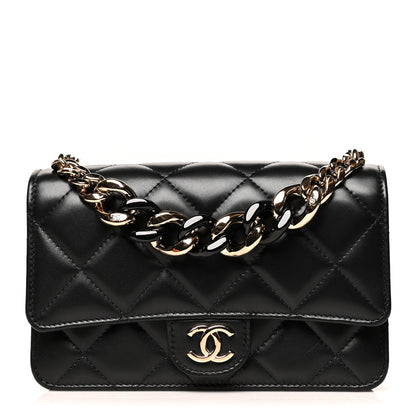 Chanel Lambskin Plexi Quilted Wallet On Chain WOC Black 1 of 11