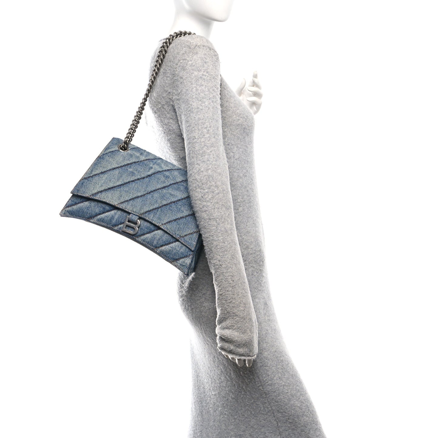 Washed Denim Quilted Medium Crush Chain Bag Denim Blue