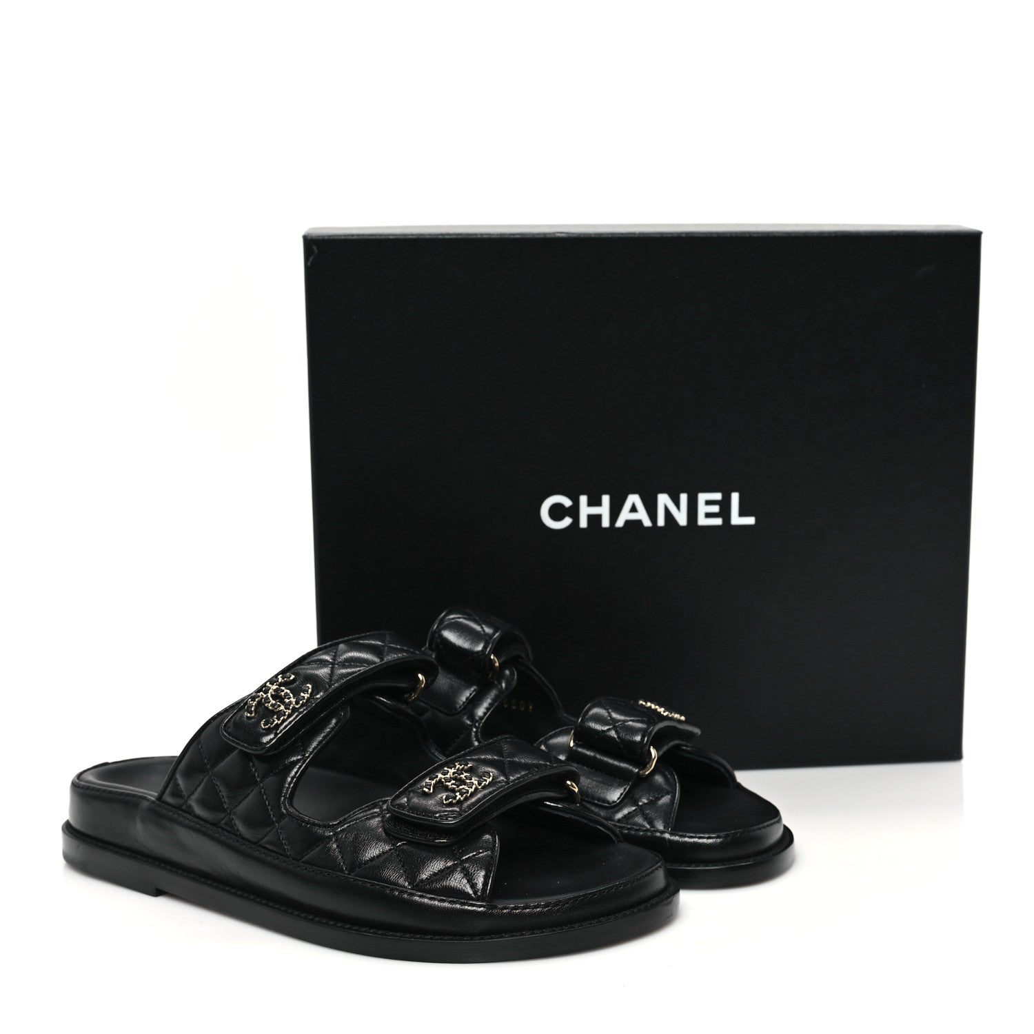 Chanel Lambskin Quilted Velcro Dad Chain CC Slide Sandals 37 Black 10 of 10