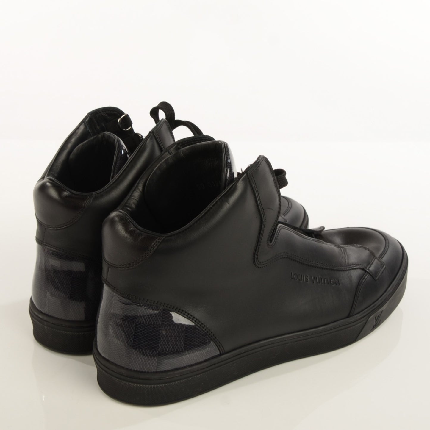 Calfskin Patent Damier Graphite Speaker Sneakers 7 Black