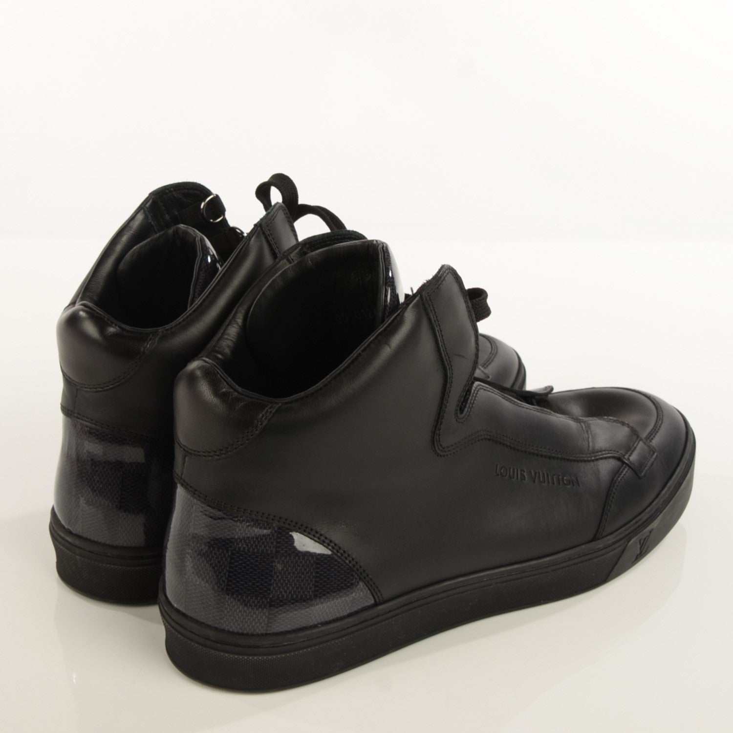 Louis Vuitton Calfskin Patent Damier Graphite Speaker Sneakers 7 Black 4 of 7