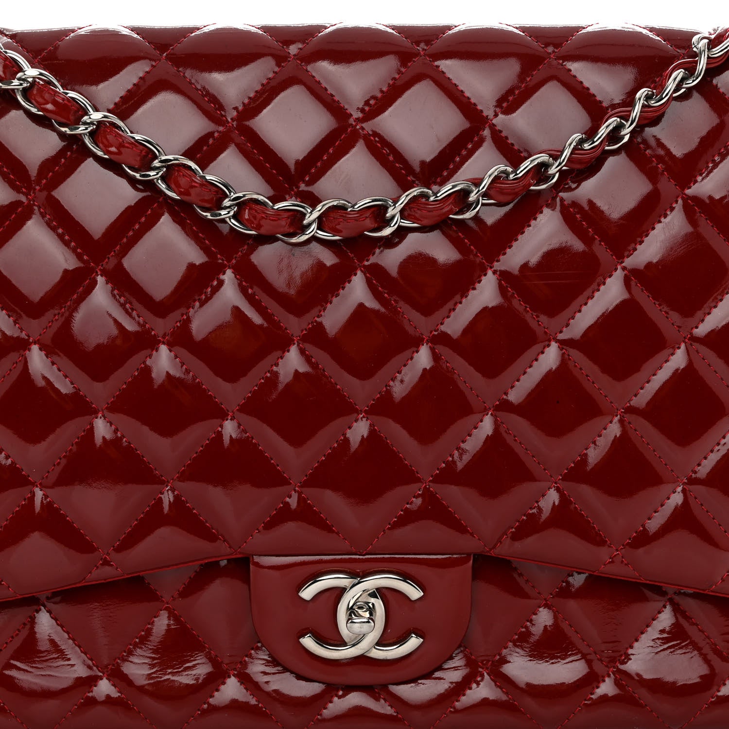 Chanel Patent Quilted Maxi Double Flap Red 8 of 10
