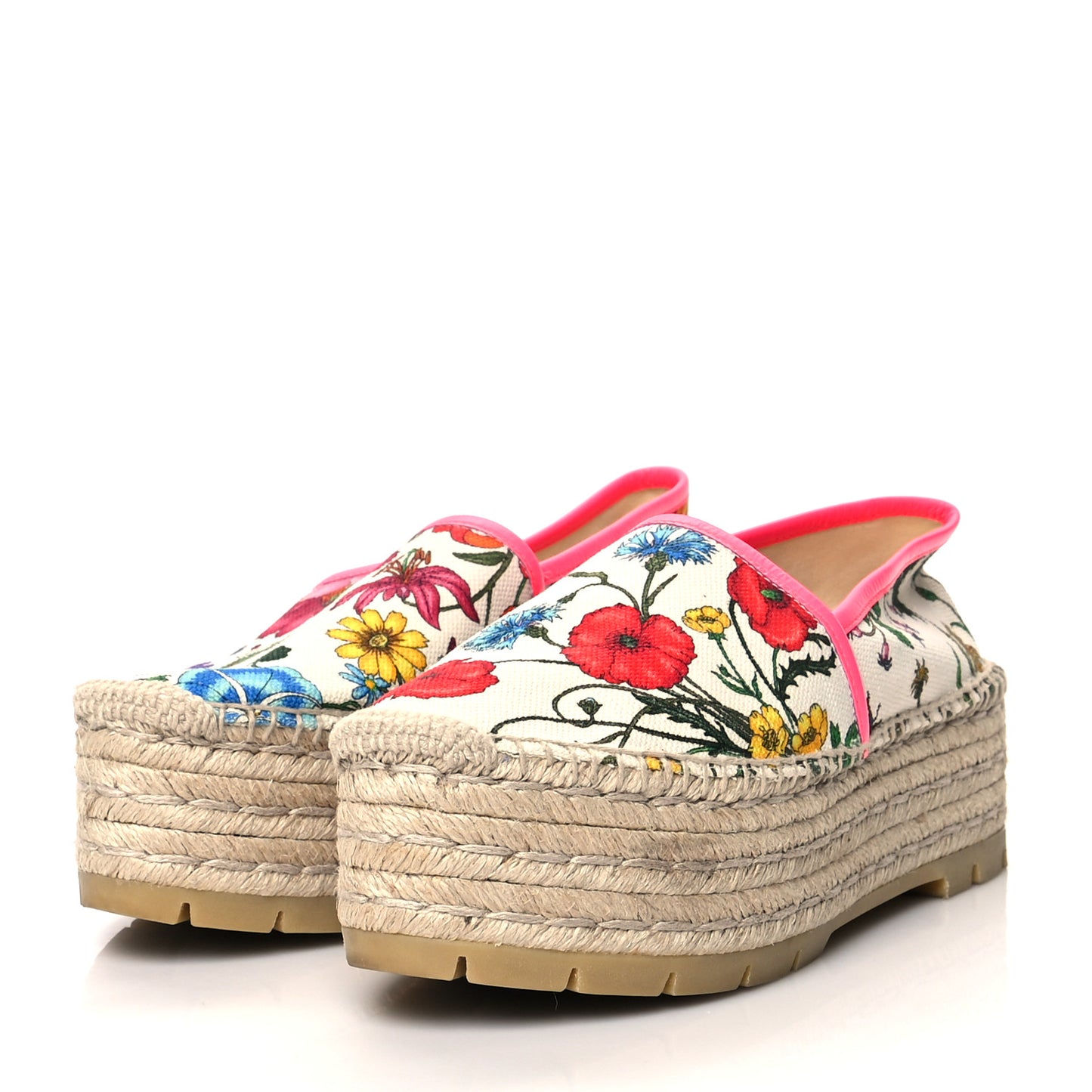 Canvas Flora Print Platform Espadrilles 38 White Multicolor Fuxia