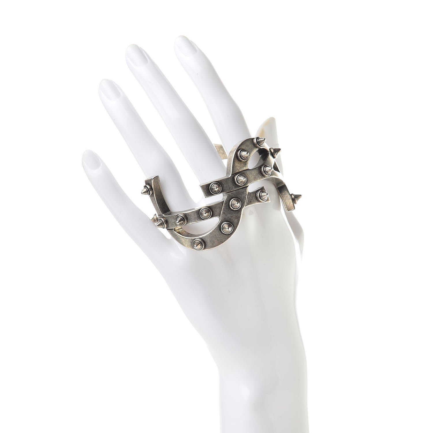 Saint Laurent Brass Monogram Spiked Cuff Bracelet Argent 2 of 5