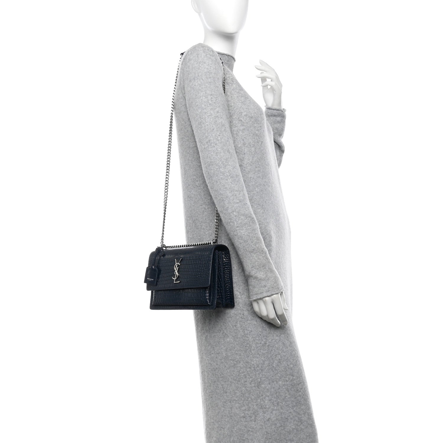 Saint Laurent Calfskin Crocodile Embossed Medium Monogram Sunset Navy 2 of 11