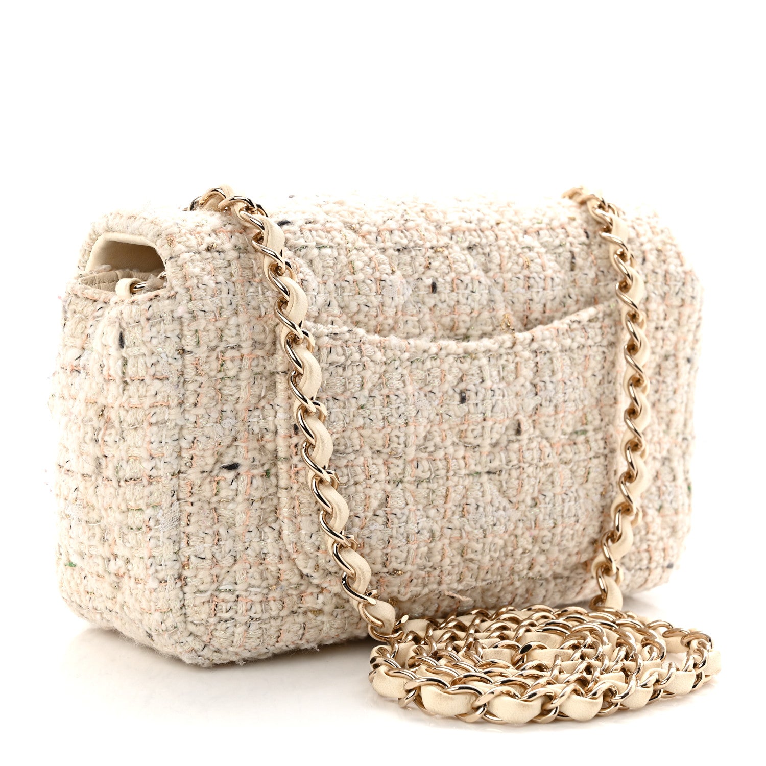Chanel Tweed Quilted Mini Rectangular Flap Off White 3 of 10
