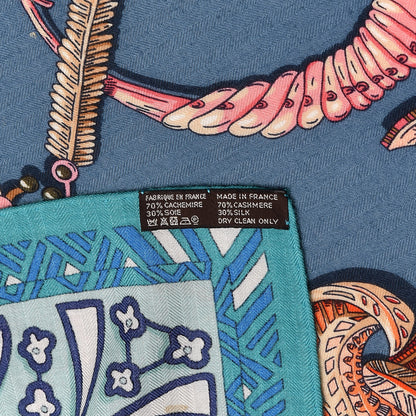 Hermes Cashmere Silk Zenobie Reine De Palmyre Shawl 140 Turquoise Rose Gris Bleuete 4 of 10