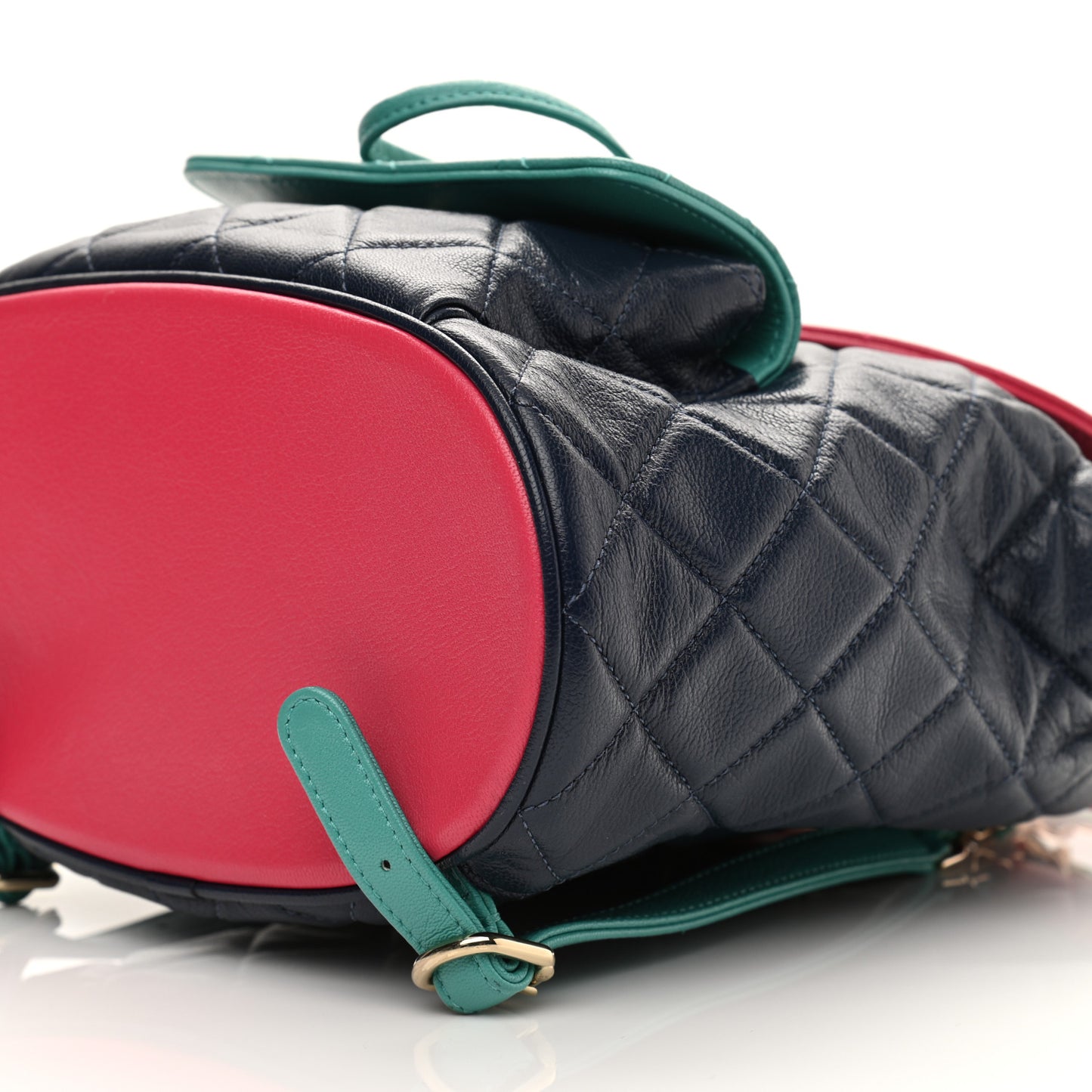 Goatskin Quilted Duma Drawstring Backpack Navy Turquoise Pink