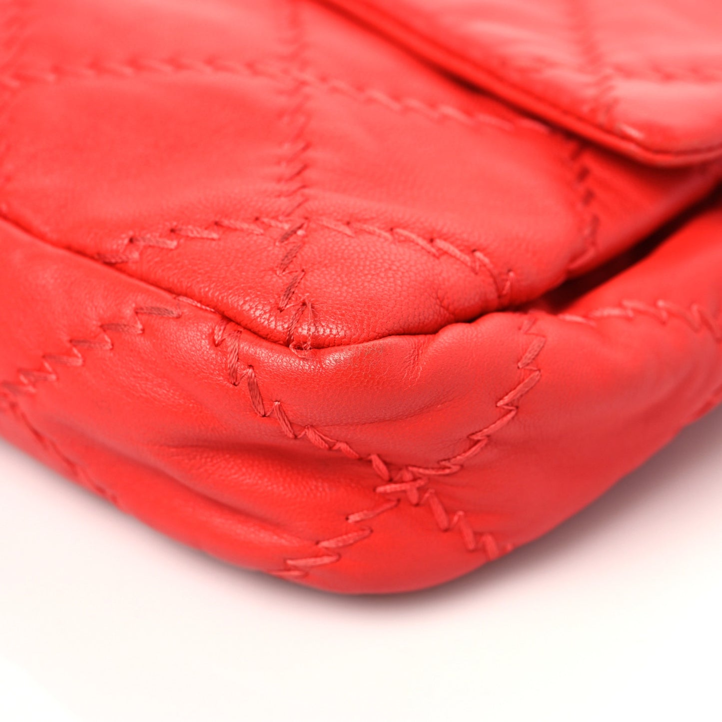 Calfskin Double Stitched Flap Red
