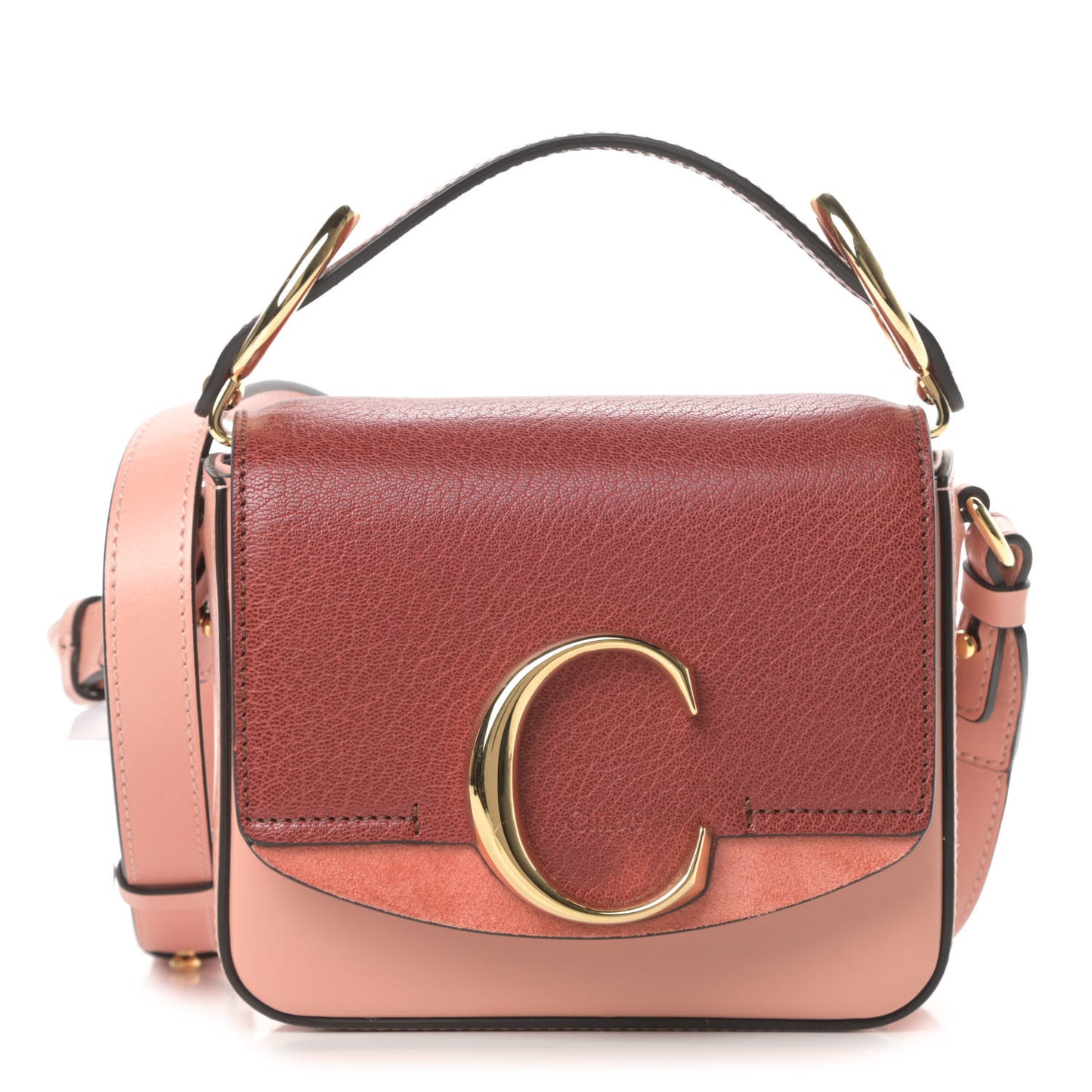 Shiny Calfskin Goatskin Mini C Double Carry Fallow Pink