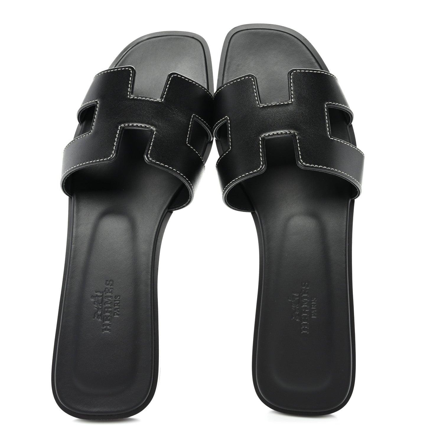 Hermes Box Calfskin Oran Sandals 37 Black 2 of 9