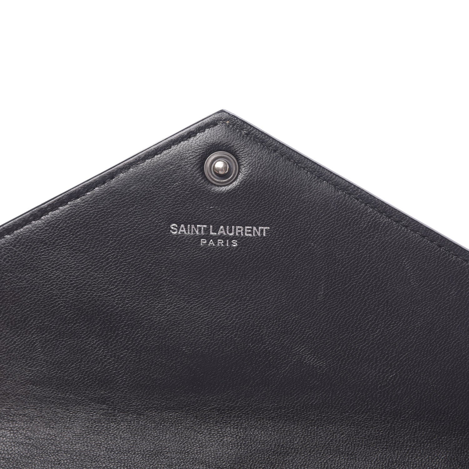 Saint Laurent Calfskin Crocodile Embossed Monogram Envelope Chain Wallet Black 7 of 10