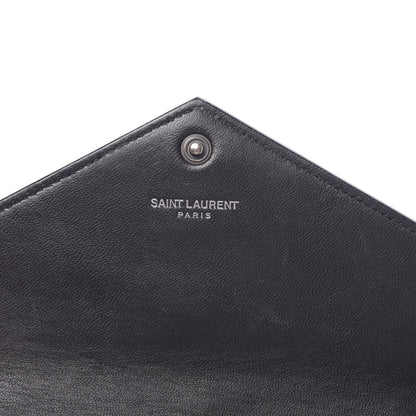 Saint Laurent Calfskin Crocodile Embossed Monogram Envelope Chain Wallet Black 7 of 10