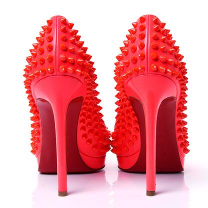 Christian Louboutin Patent Pigalle Plato Spikes 120 Pumps 38 Fluo Rose Paris 6 of 9
