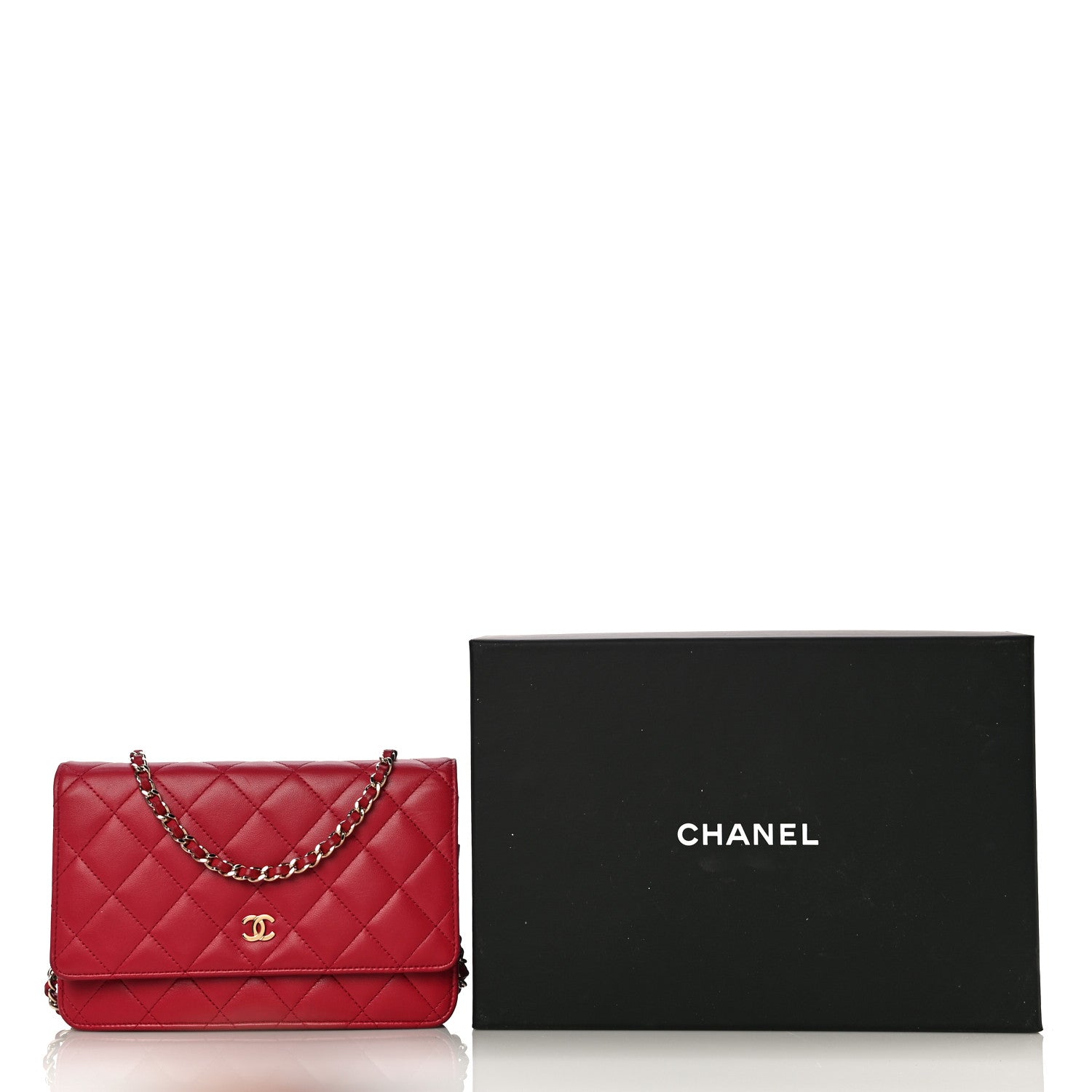 Chanel Lambskin Quilted Wallet on Chain WOC Red 19 of 19