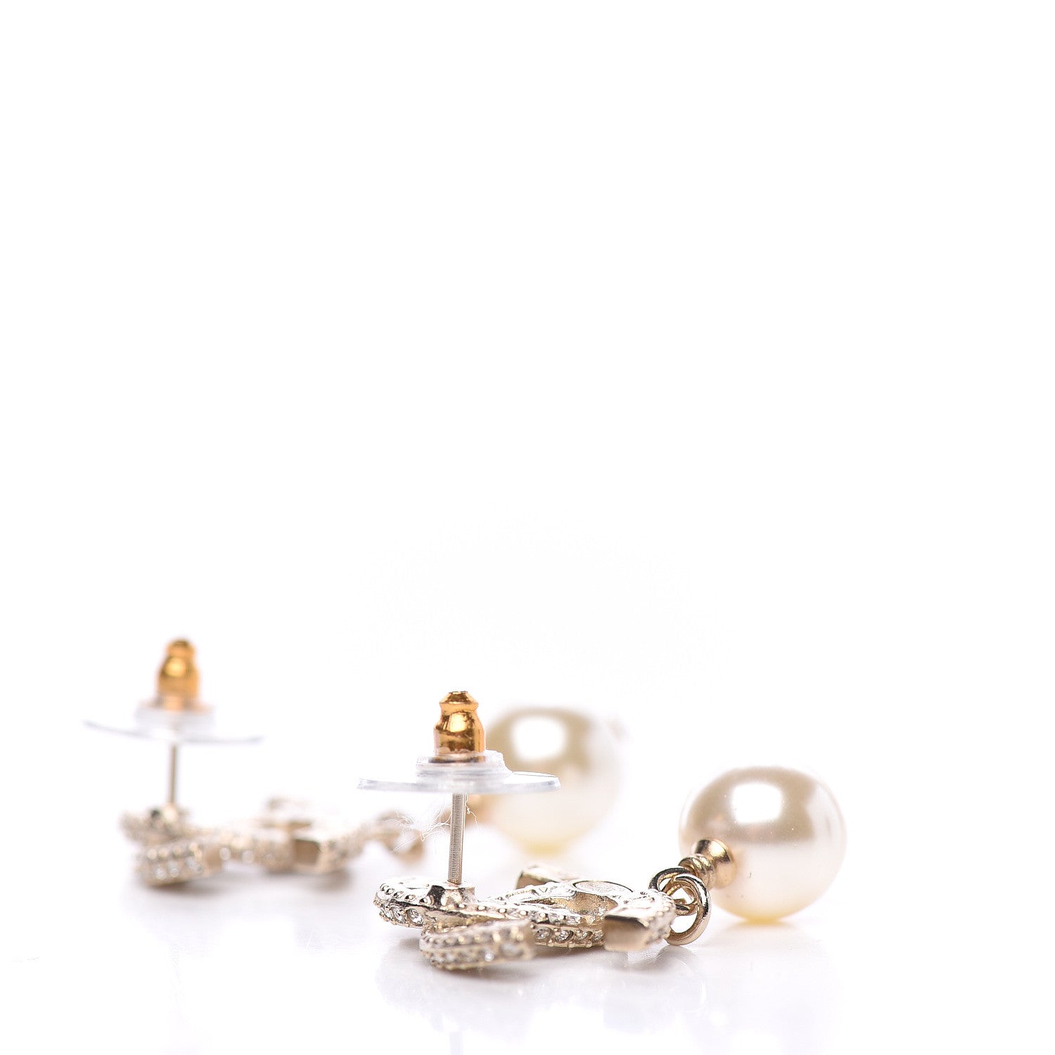 Chanel Crystal Pearl CC Drop Earrings Gold 3 of 5