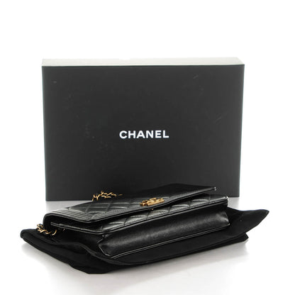 Chanel Lambskin Quilted Boy Wallet On Chain WOC Black 4 of 8