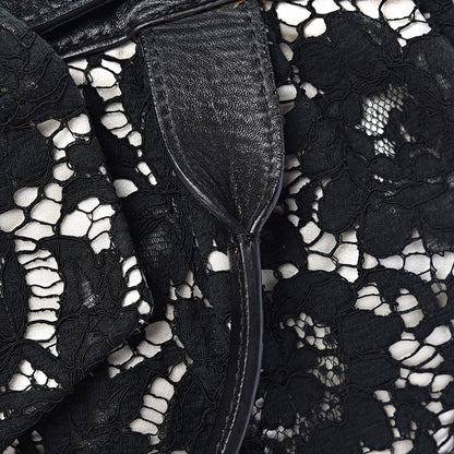 Valentino Garavani Satin Lace Satchel Black 14 of 20