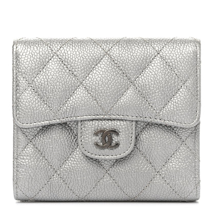 Chanel Metallic Caviar Quilted Compact Flap Wallet Silver 1 of 8
