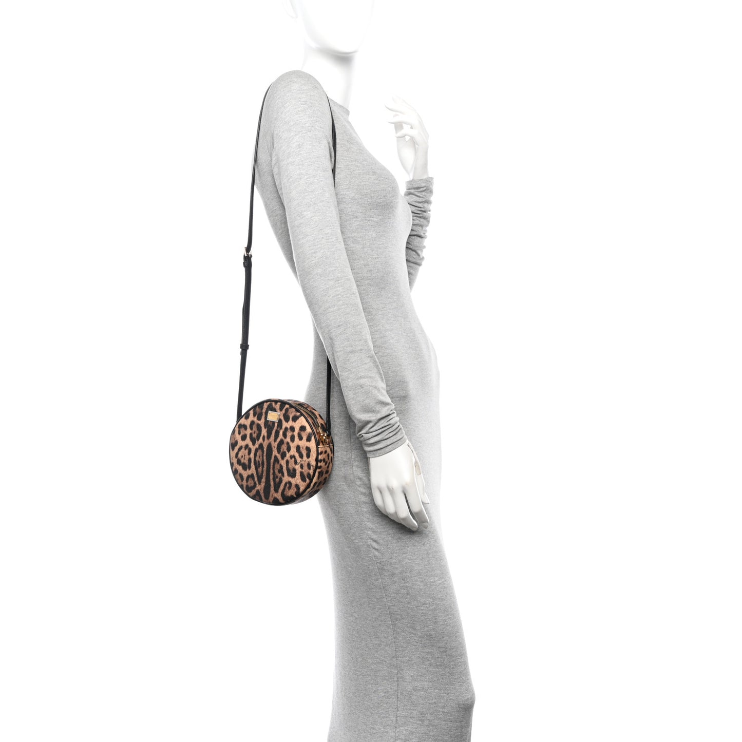 Dauphine Leopard Print Round Crossbody Black