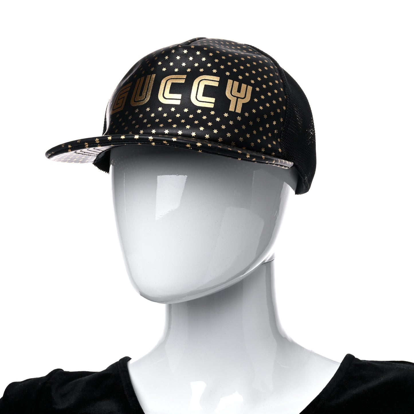 X SEGA Calfskin GUCCY Stars Baseball Hat M Black Gold