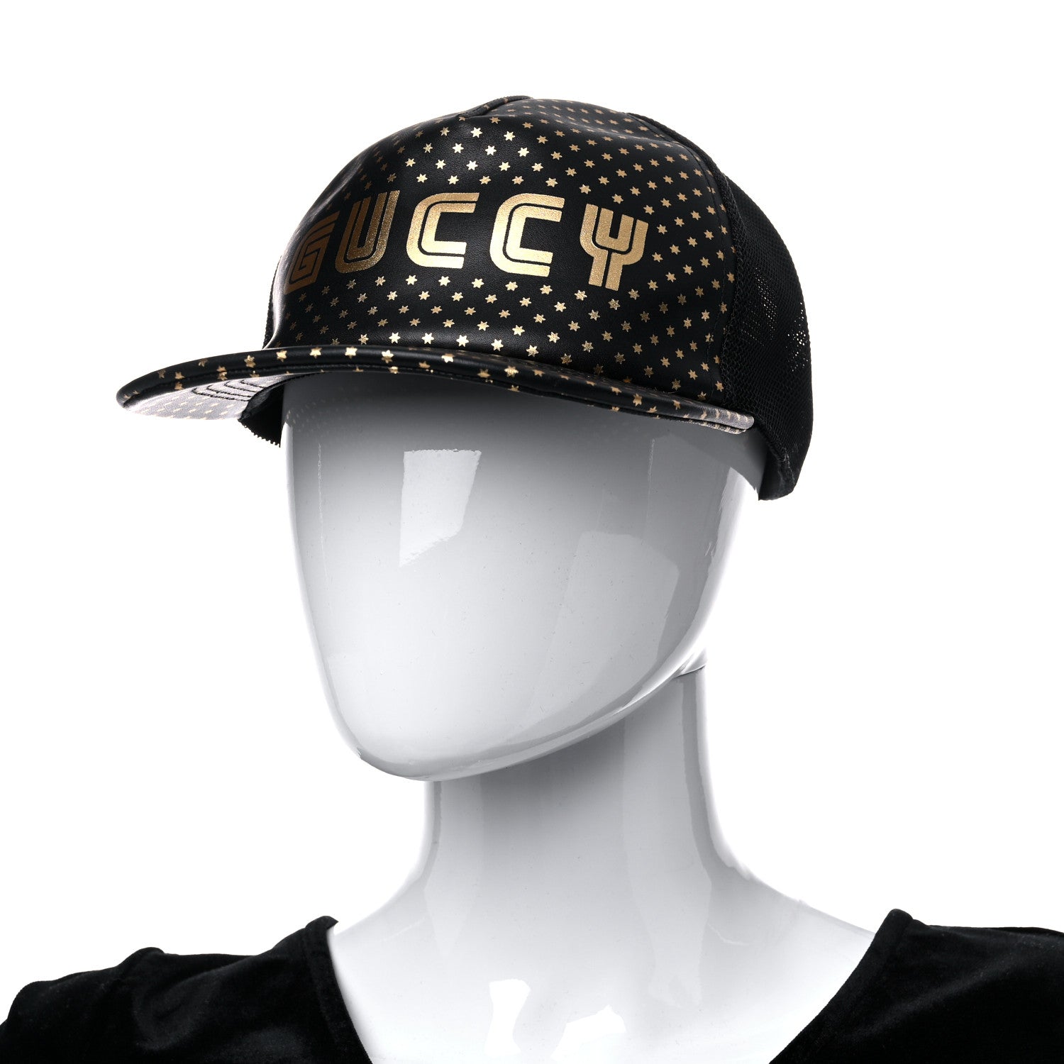 Gucci X SEGA Calfskin GUCCY Stars Baseball Hat M Black Gold 3 of 10