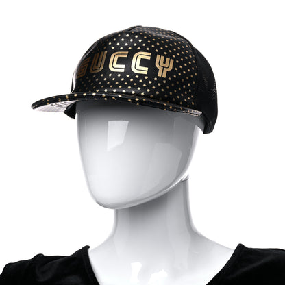 Gucci X SEGA Calfskin GUCCY Stars Baseball Hat M Black Gold 3 of 10