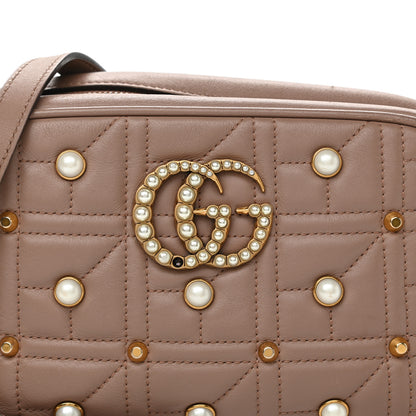 Gucci Calfskin Matelasse Studded Small Pearly GG Marmont Chain Shoulder Bag Porcelain Rose 8 of 10