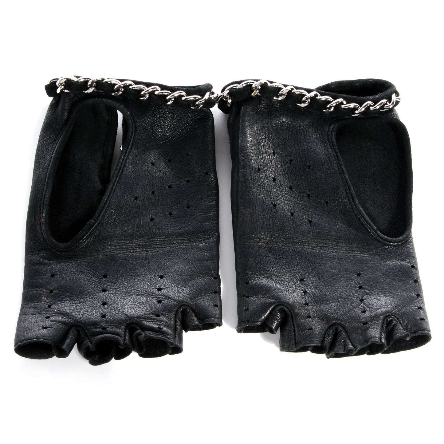 Lambskin Fingerless Chain CC Gloves Black 7