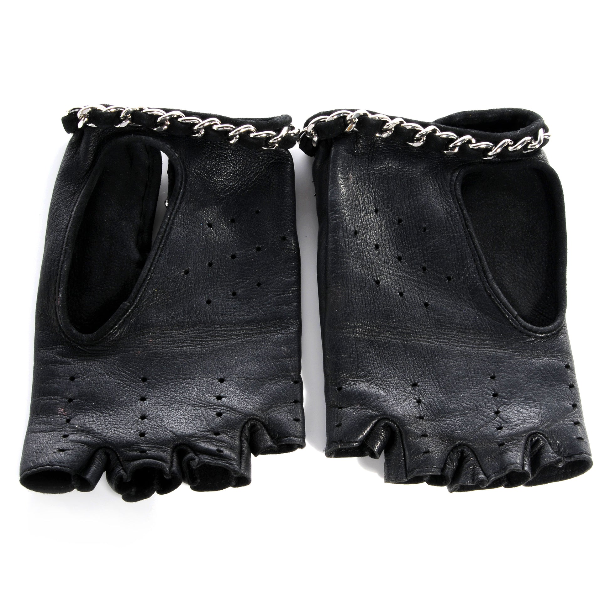 Chanel Lambskin Fingerless Chain CC Gloves Black 7 2 of 5