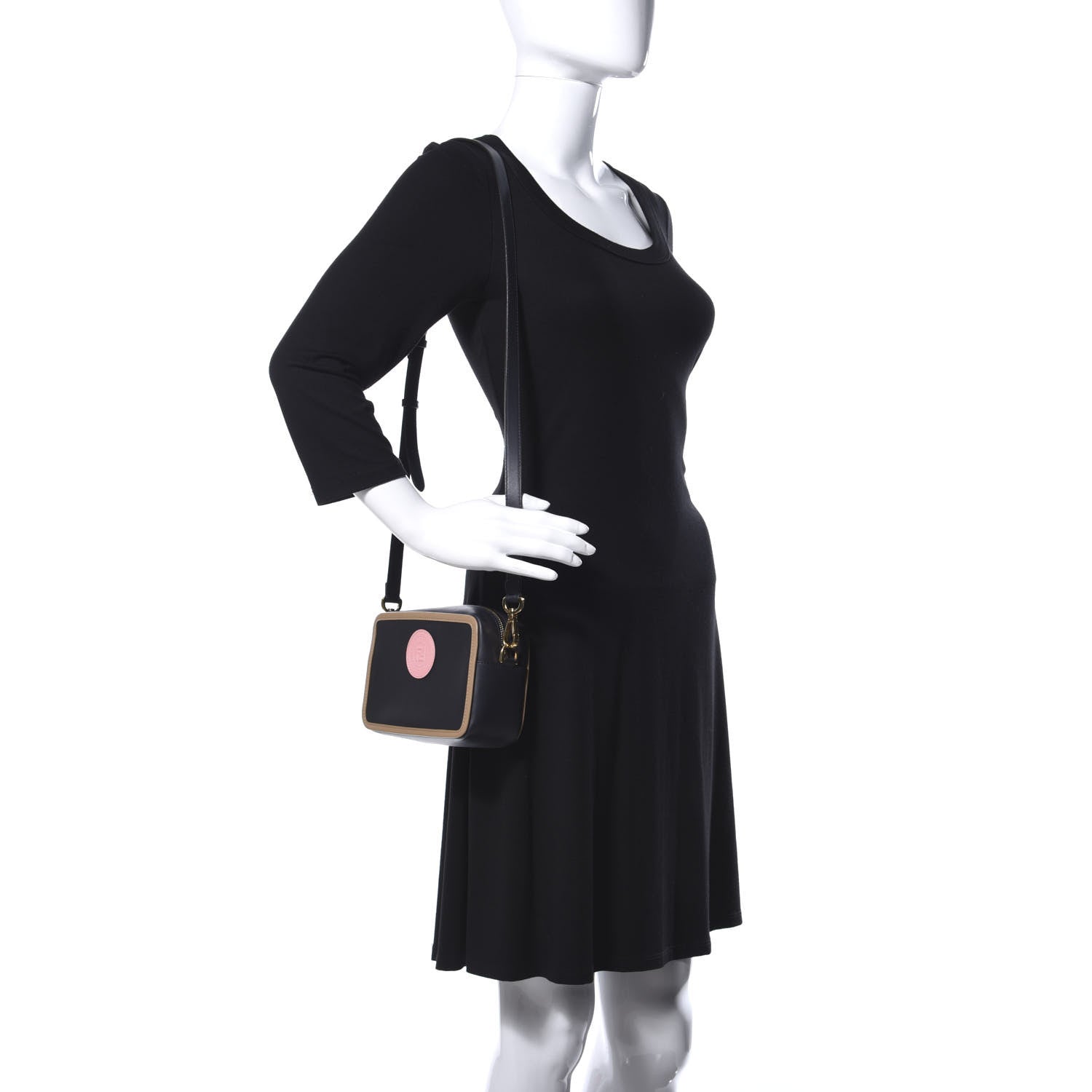 Fendi Vitello Century Matte Stamp Patch Bi-Color Mini Camera Case Blue Notte Amido Pink 2 of 13