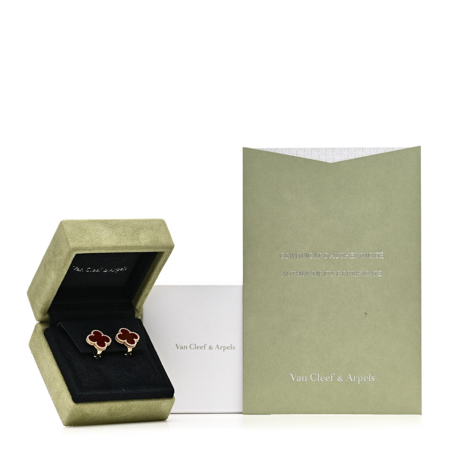 18K Yellow Gold Carnelian Vintage Alhambra Earrings