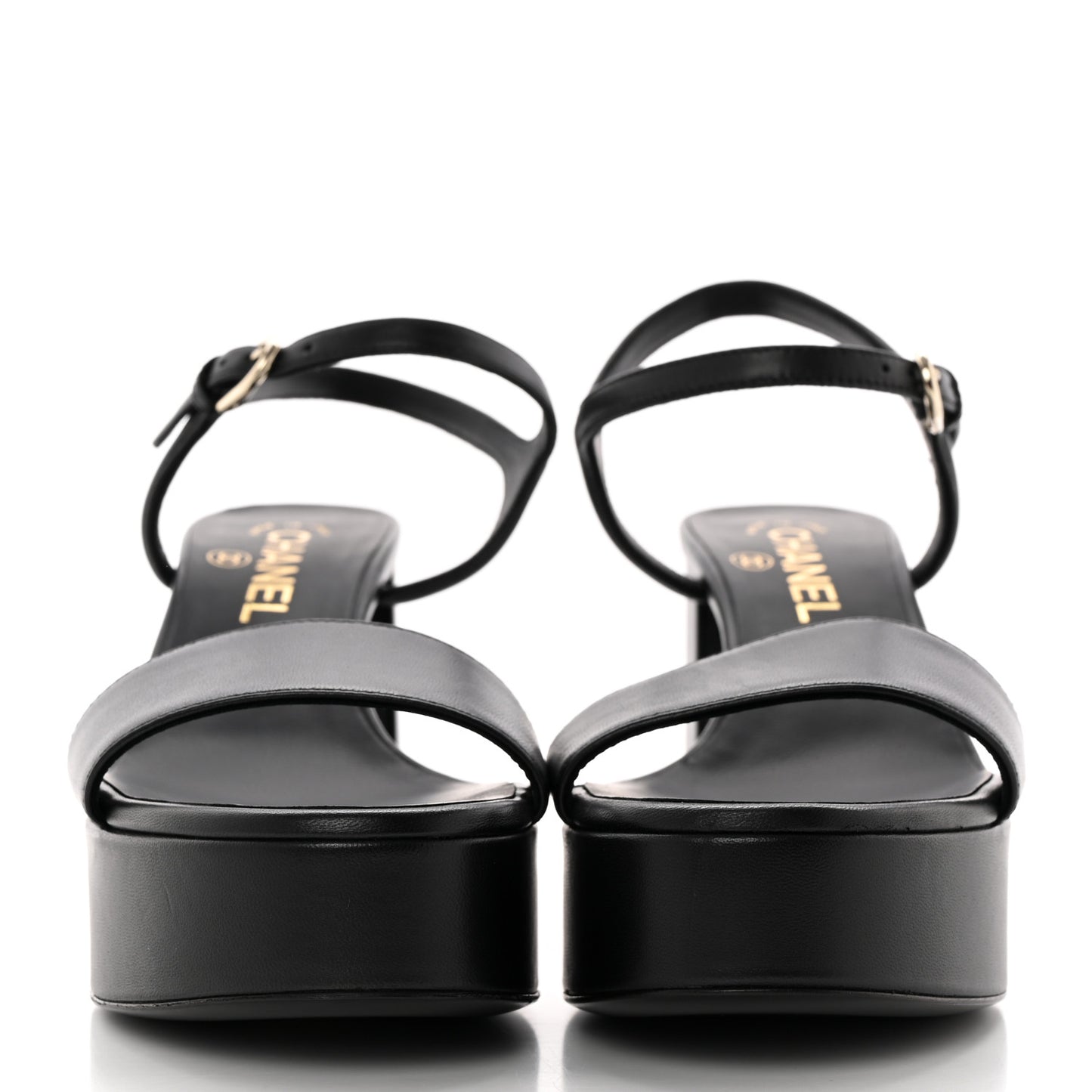 Lambskin Logo Platform Sandals 37.5 Black