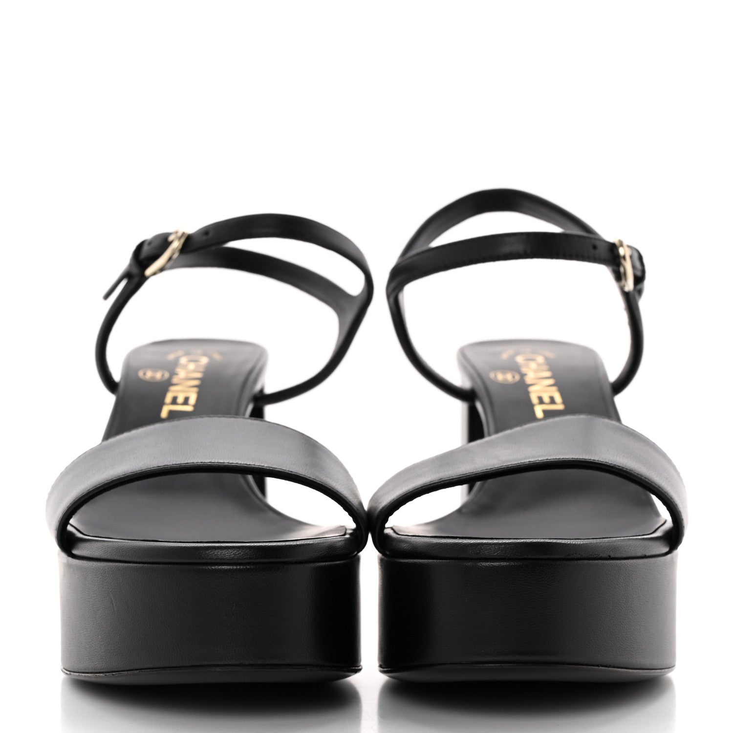Chanel Lambskin Logo Platform Sandals 37.5 Black 2 of 11