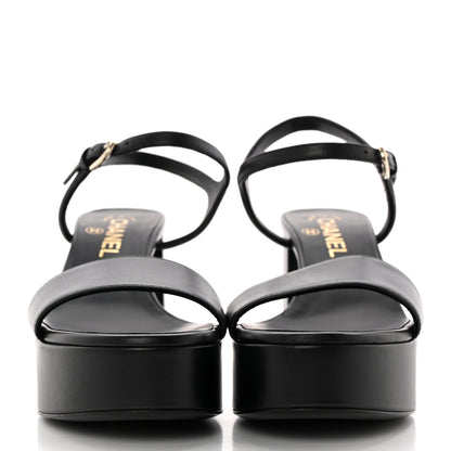 Chanel Lambskin Logo Platform Sandals 37.5 Black 2 of 11