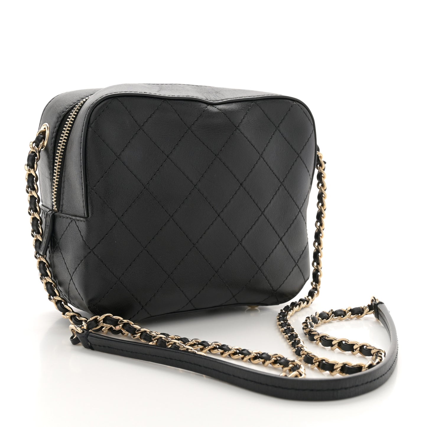 Calfskin Stitched Covered CC Camera Case Bag Black