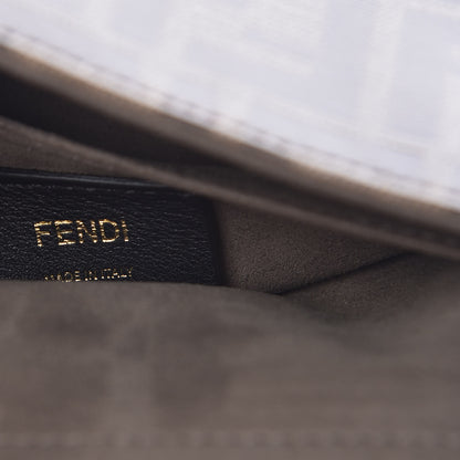 Fendi Vitello Grace Glazed Fabric FF 1974 Double F Shoulder Bag Black Mogano Panna 9 of 10