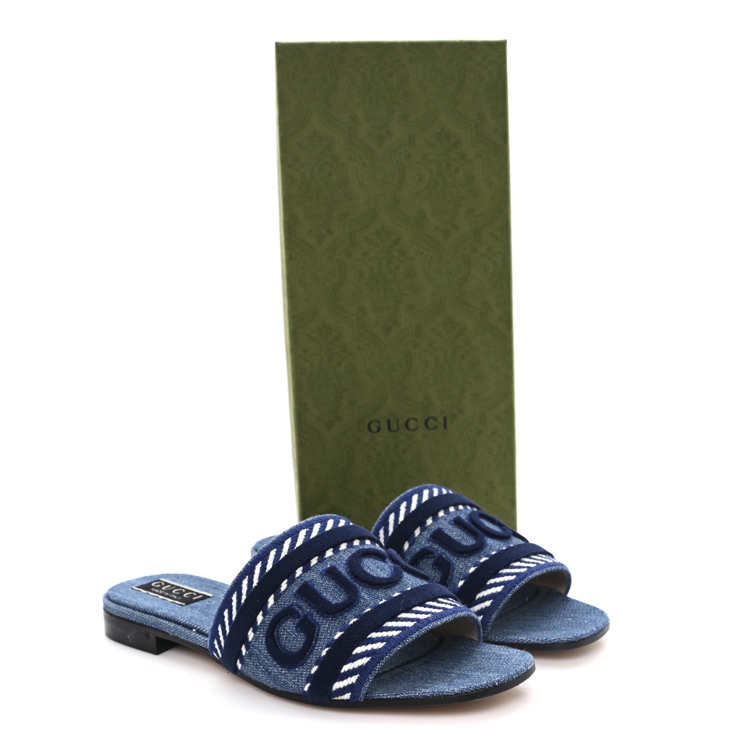 Gucci Plain Spain Denim Logo Slide Sandals 37.5 Light Blue 10 of 10