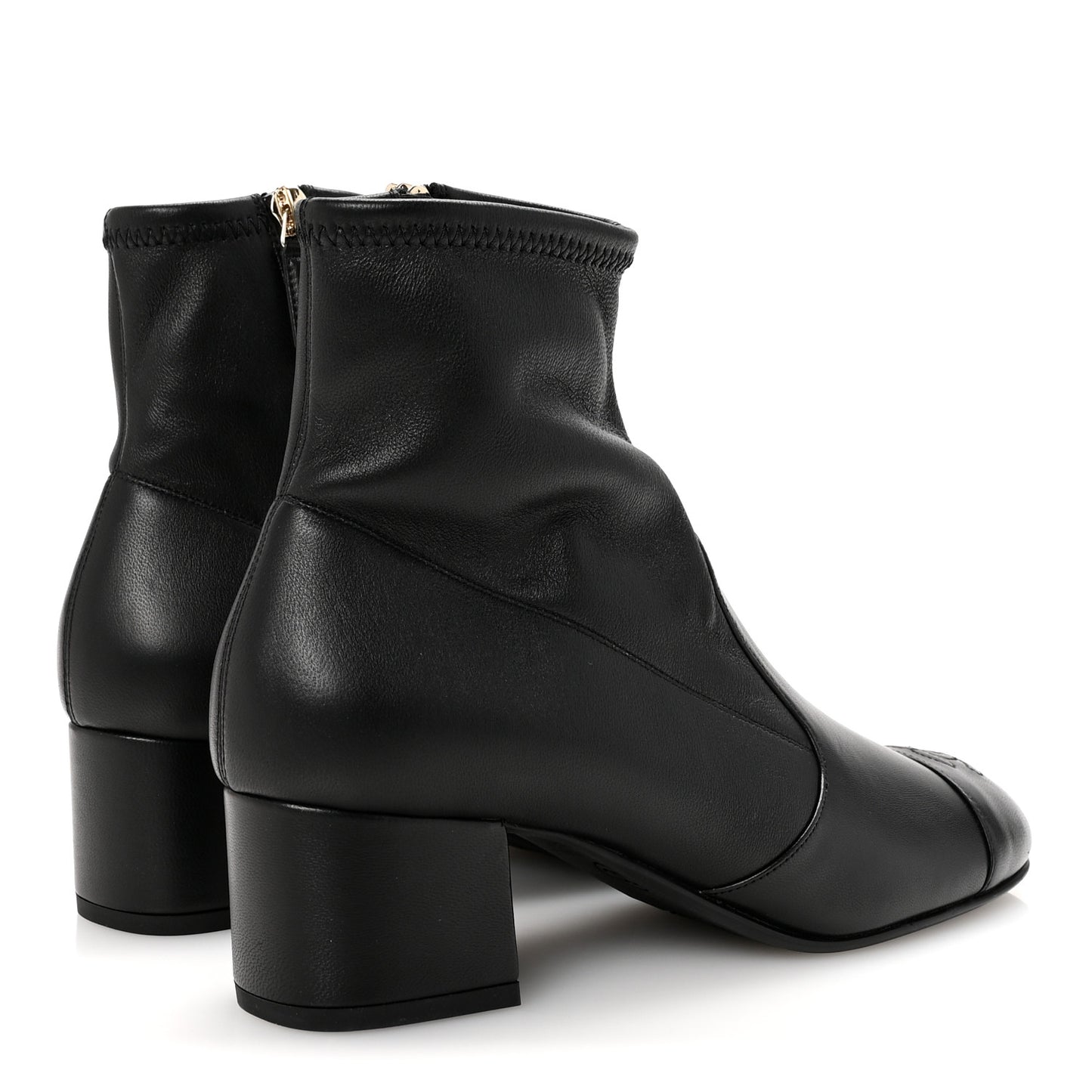 Stretch Lambskin Cap Toe CC Uniform Short Boots 37 Black