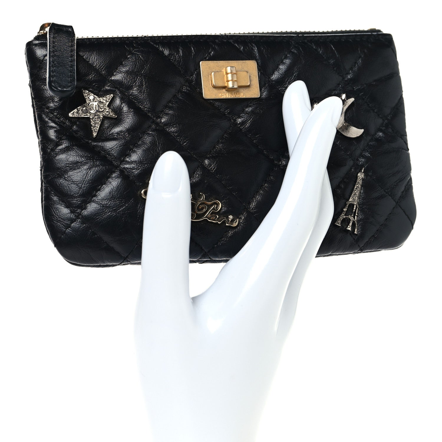 Chanel Aged Calfskin Quilted Lucky Charms 2.55 Small Reissue Cosmetic Case Black 2 of 8